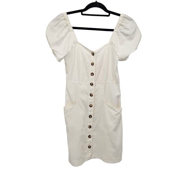 Madewell White Linen Cotton Short Puff Sleeve Button Down Mini Dress Women's 2 - Picture 2 of 12